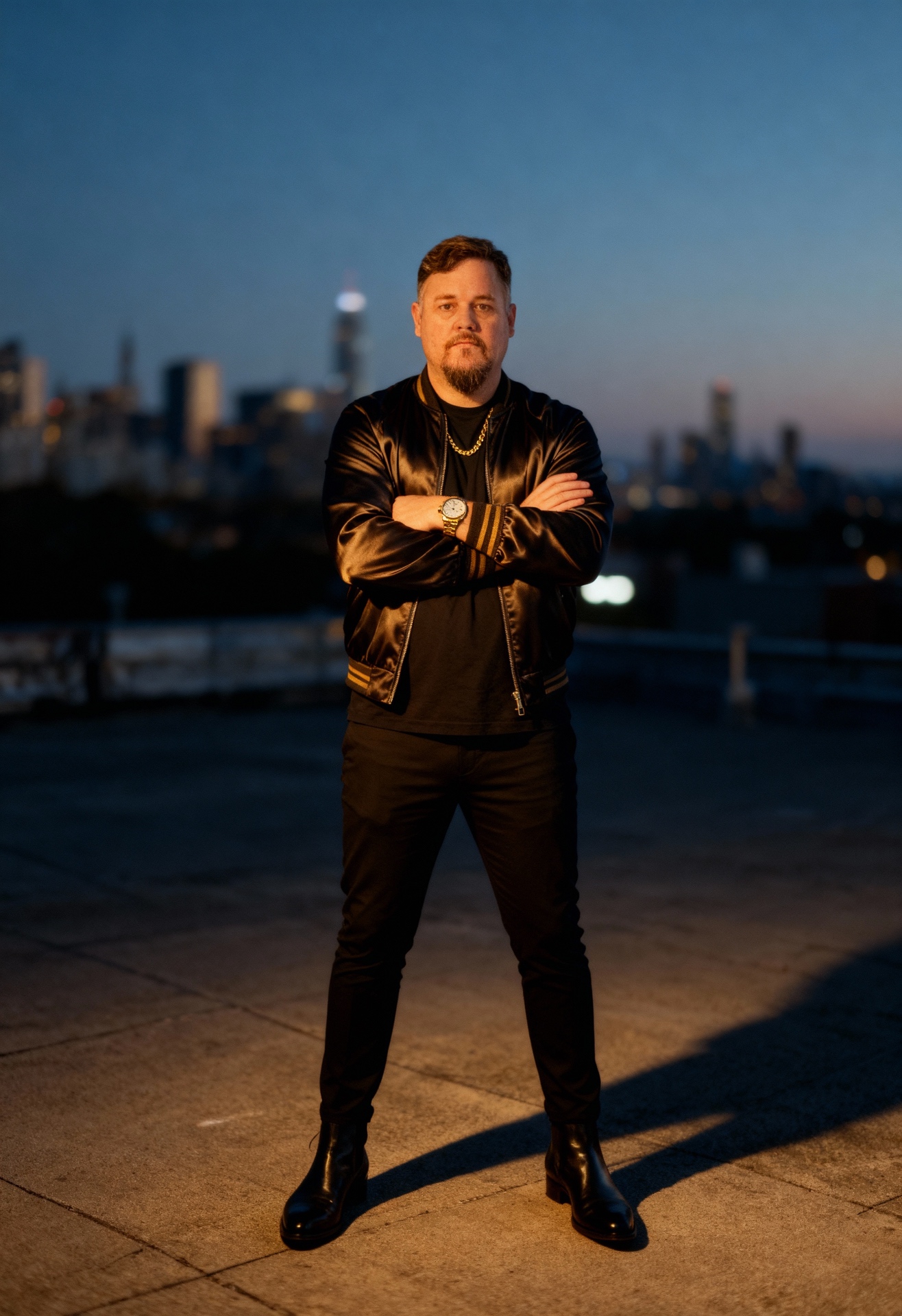 Brent Moreno on a rooftop at dusk